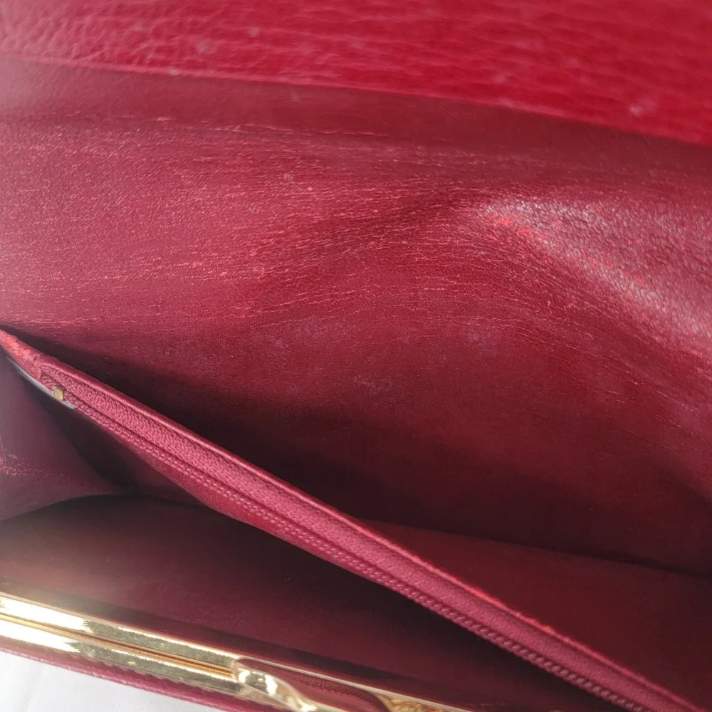 Valentino Pasini Red Leather Long Kiss Lock Wallet Gold Tone Hardware